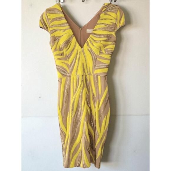 Dress the Population Yellow and Tan Midi Dress - Picture 1 of 7